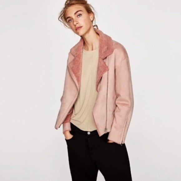 ZARA faux suede sherpa lined moto jacket Size XL - Picture 10 of 12